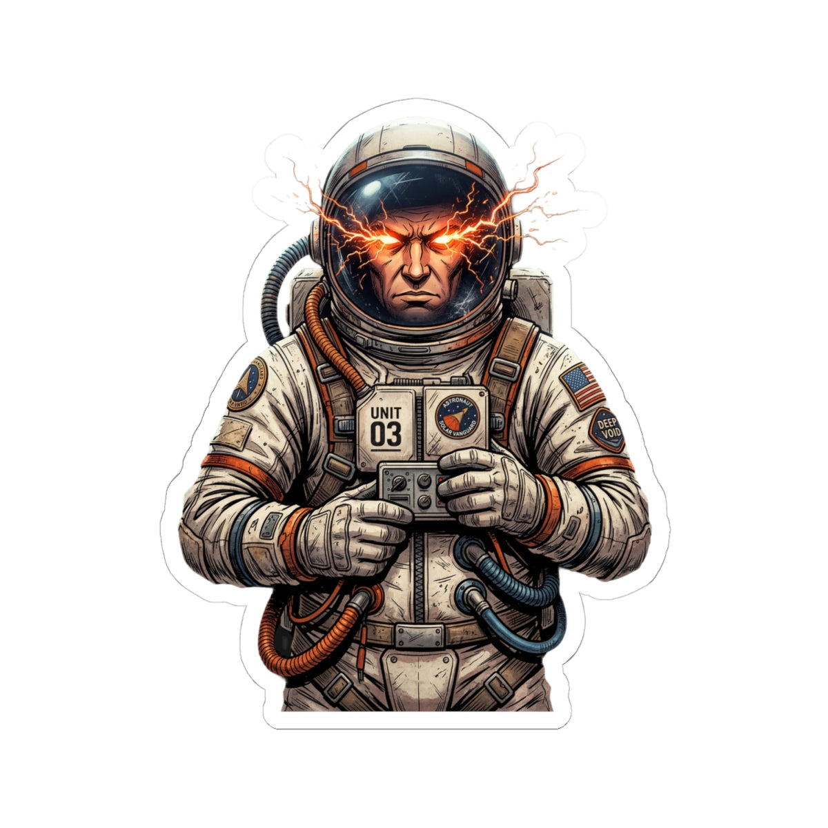"Hyper-Charge: Red Flare Astronaut Gaming Sticker"