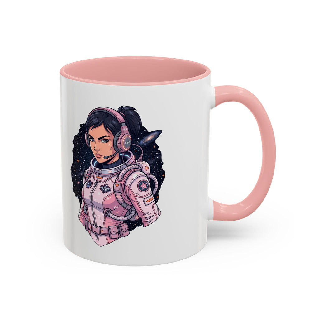 Astronaut Girl Accent Coffee Mug — Pink Space Pilot Ceramic Mug (11/15oz)