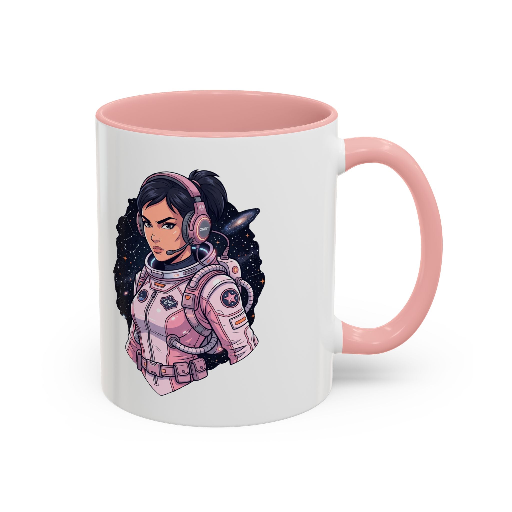 Astronaut Girl Accent Coffee Mug — Pink Space Pilot Ceramic Mug (11/15oz)