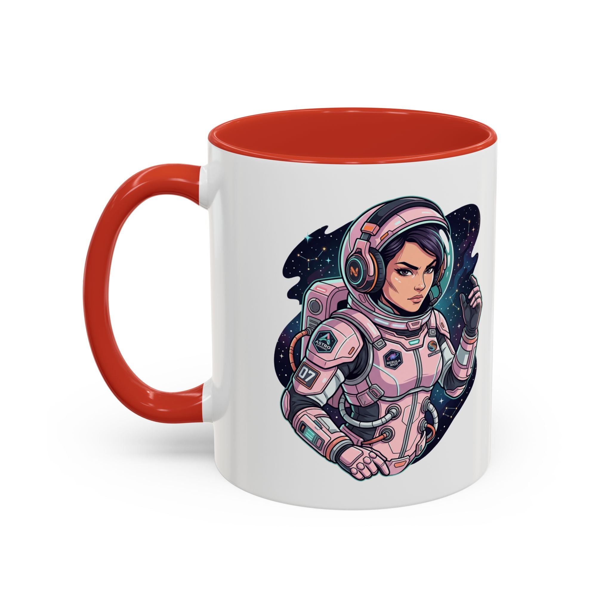Astronaut Girl Accent Coffee Mug — Pink Space Pilot Ceramic Mug (11/15oz)