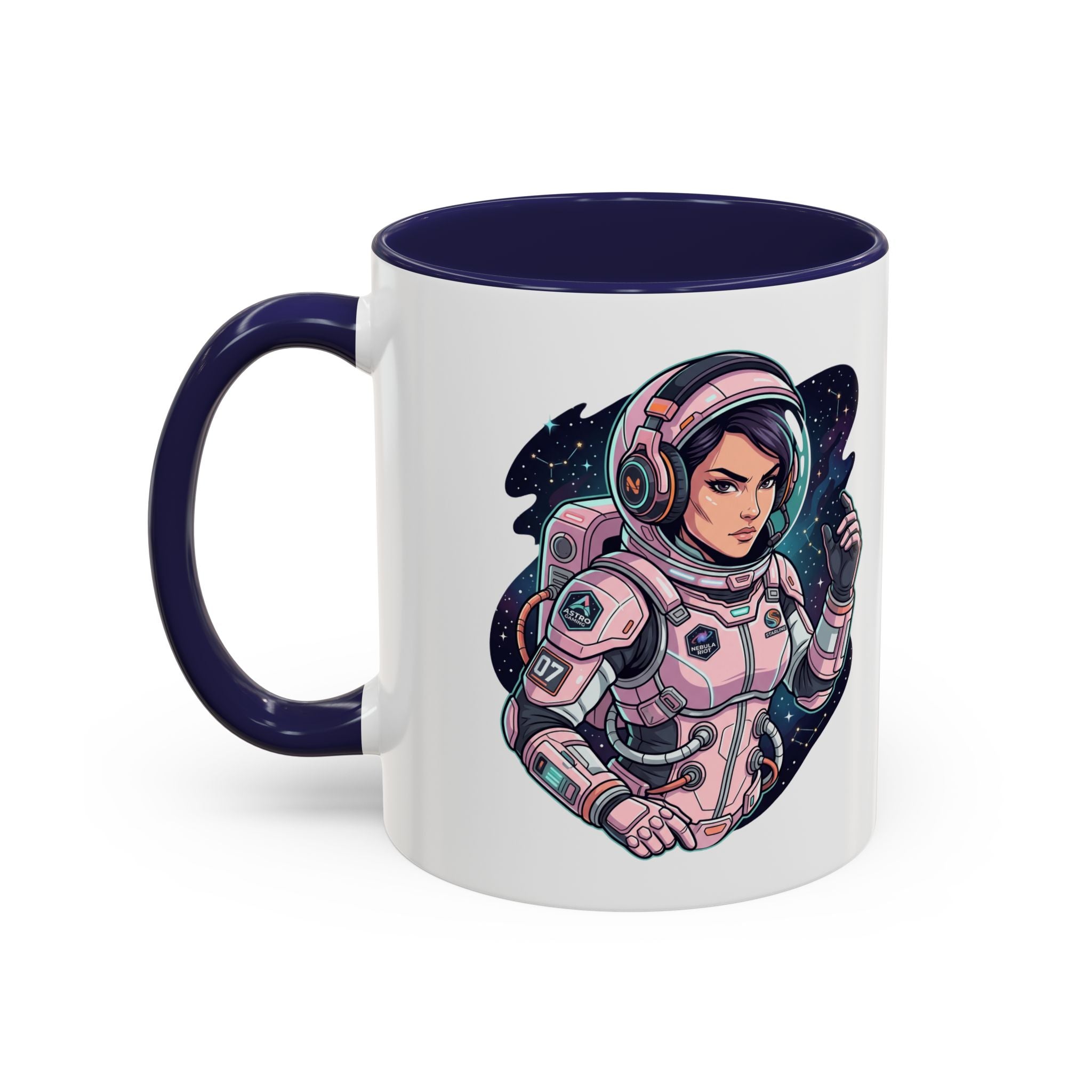 Astronaut Girl Accent Coffee Mug — Pink Space Pilot Ceramic Mug (11/15oz)