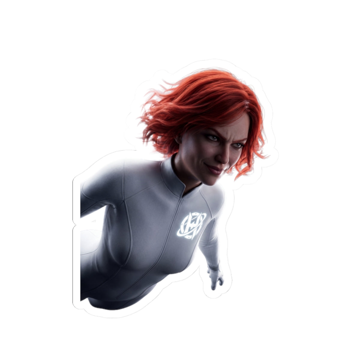 Red-Haired Hero Kiss-Cut Sticker — Action Pose Laptop Decal