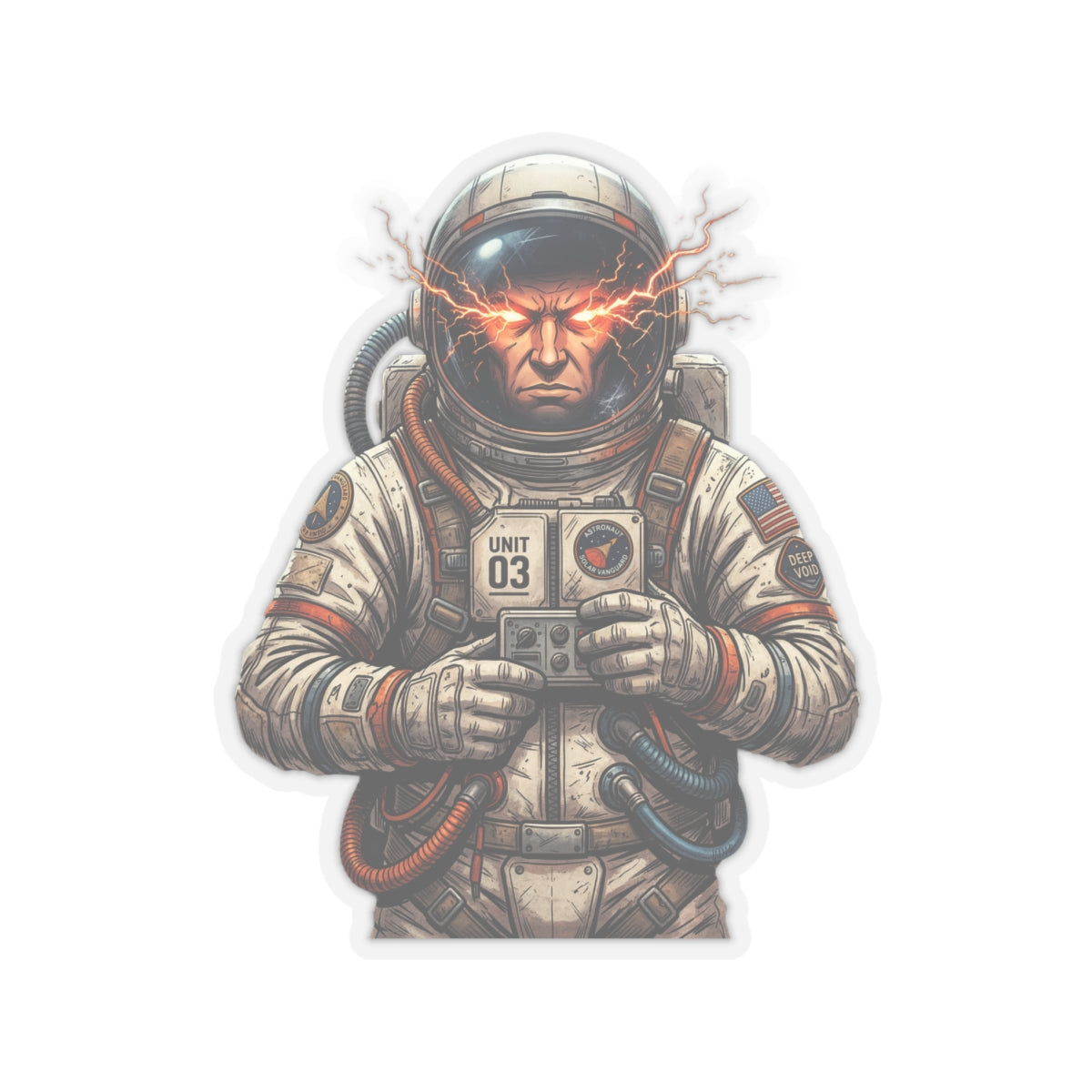 "Hyper-Charge: Red Flare Astronaut Gaming Sticker"