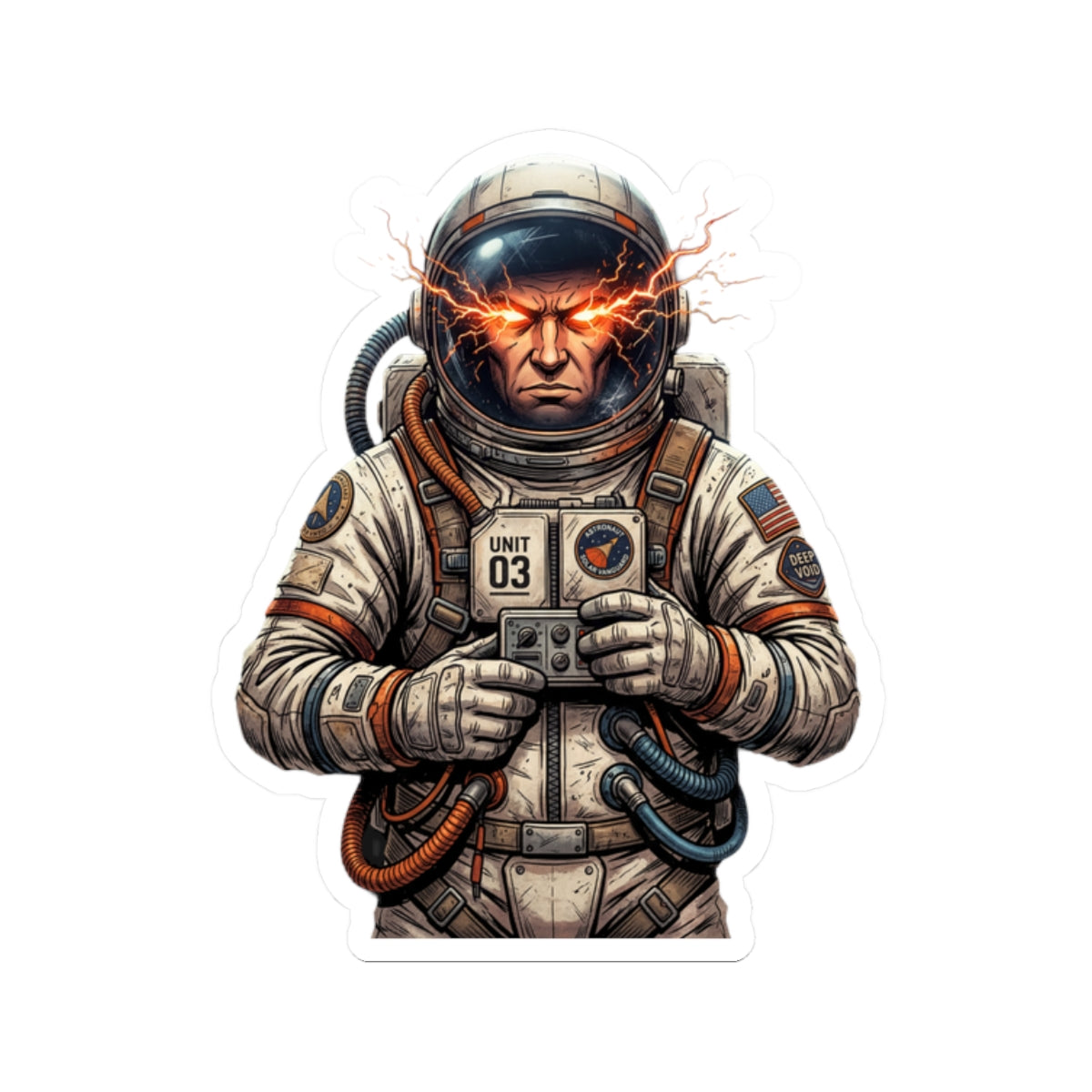"Hyper-Charge: Red Flare Astronaut Gaming Sticker"