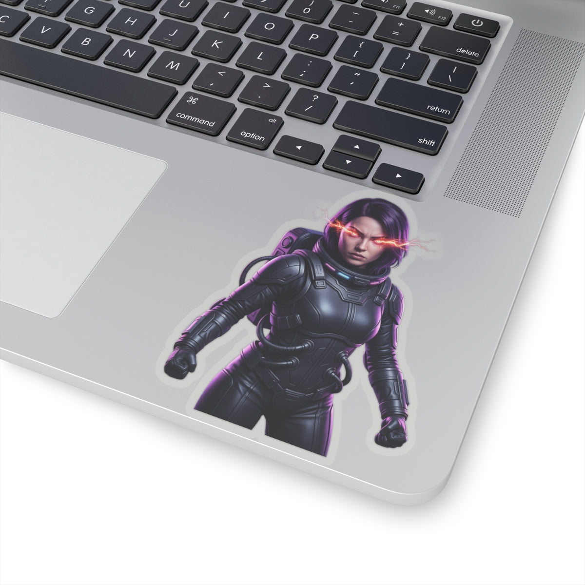 Cyberpunk Astronaut Sticker — Futuristic Female Space Pilot with Neon Eyes