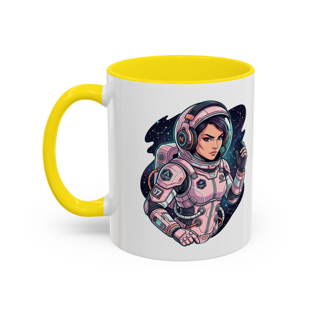 Astronaut Girl Accent Coffee Mug — Pink Space Pilot Ceramic Mug (11/15oz)