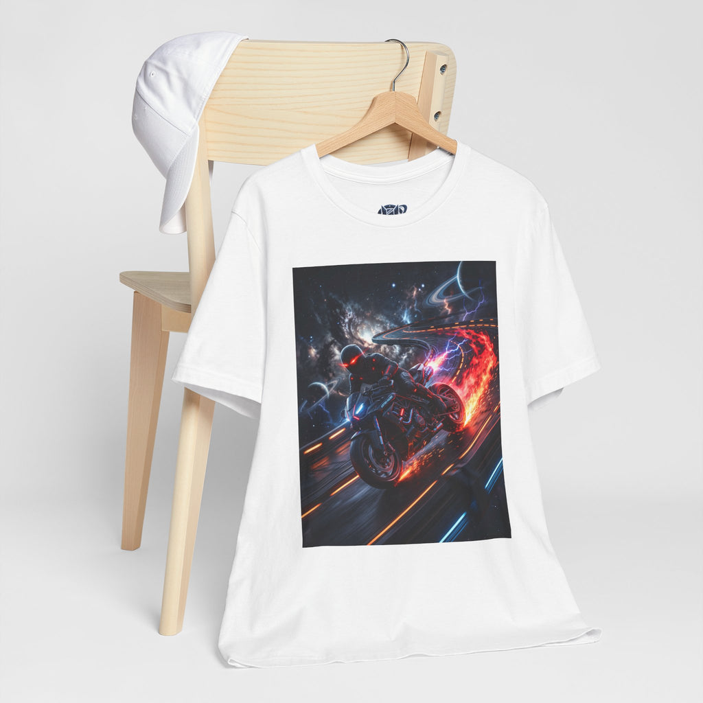 "Nitro-Void: Galactic Cyber-Rider Racing Tee"