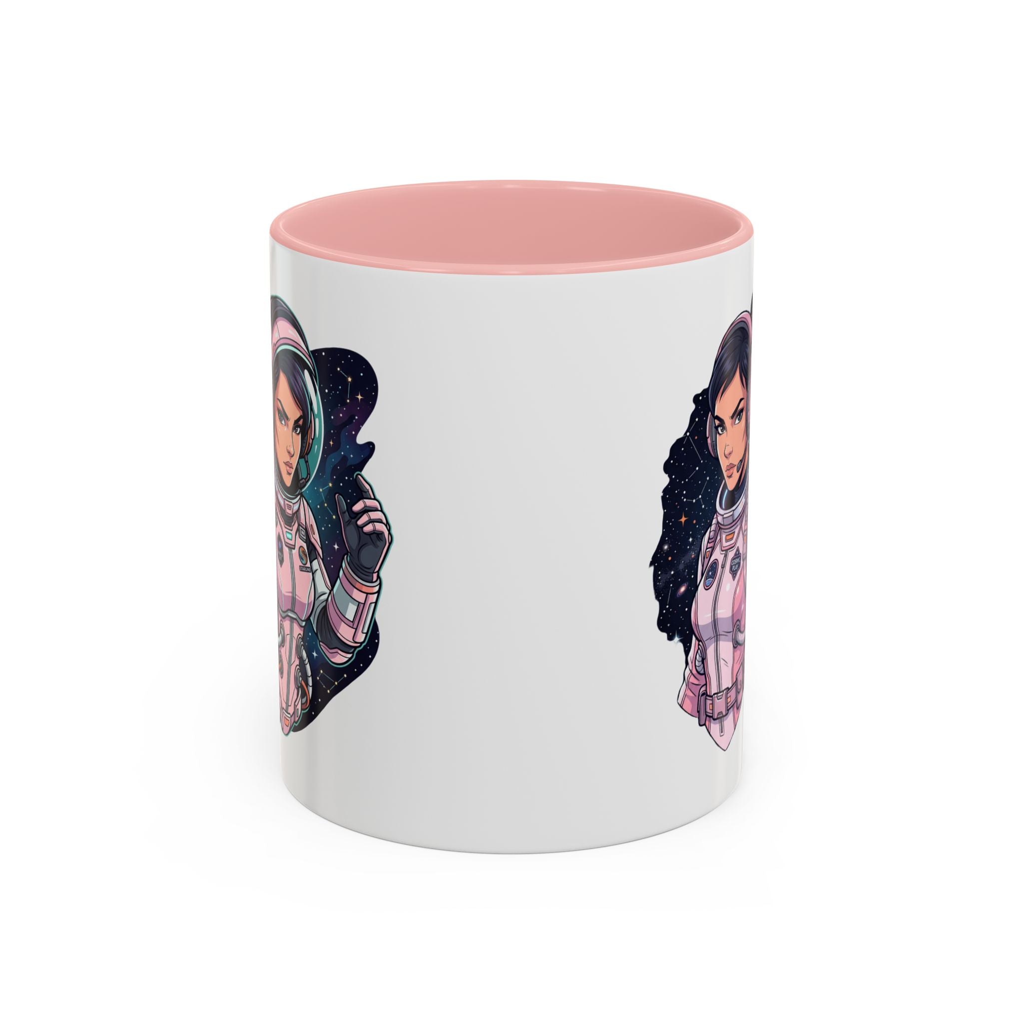 Astronaut Girl Accent Coffee Mug — Pink Space Pilot Ceramic Mug (11/15oz)