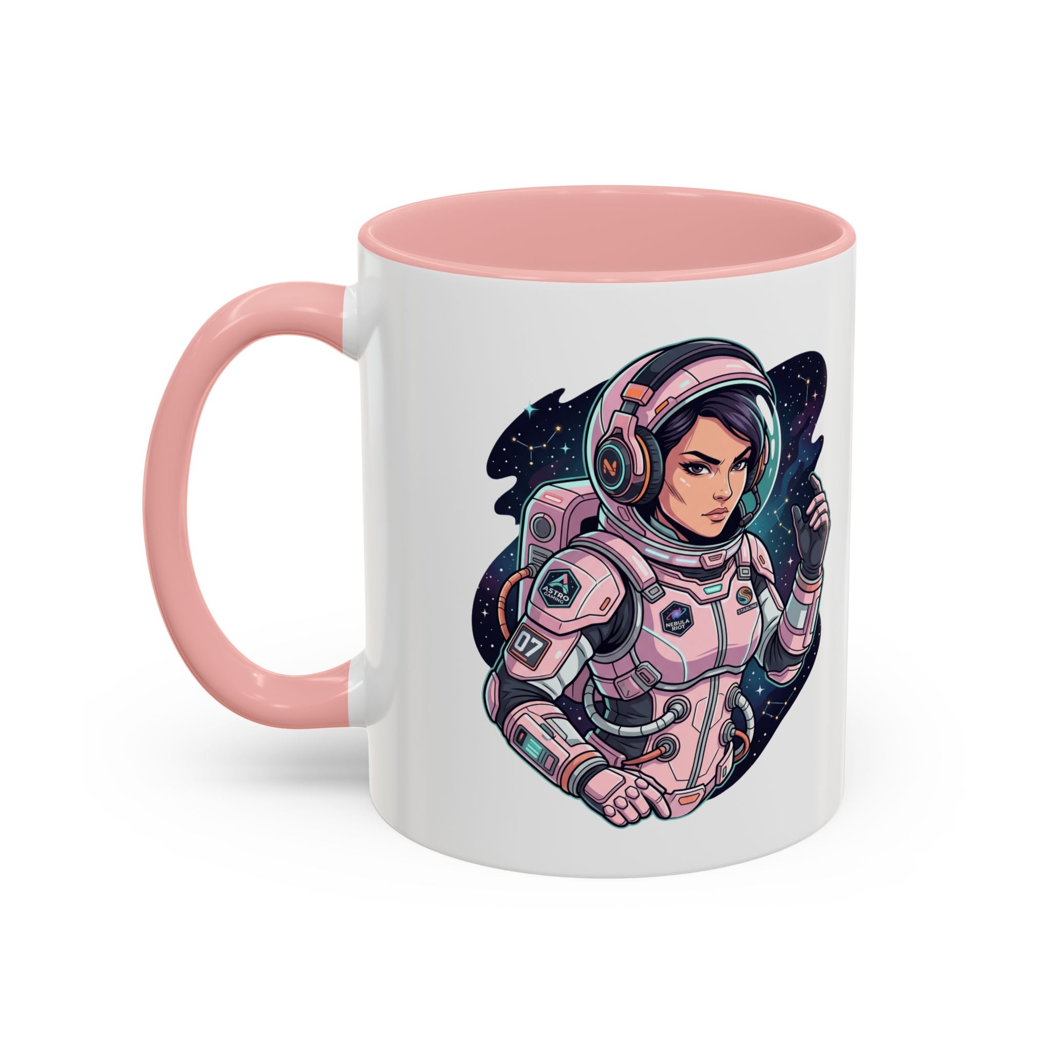 Astronaut Girl Accent Coffee Mug — Pink Space Pilot Ceramic Mug (11/15oz)