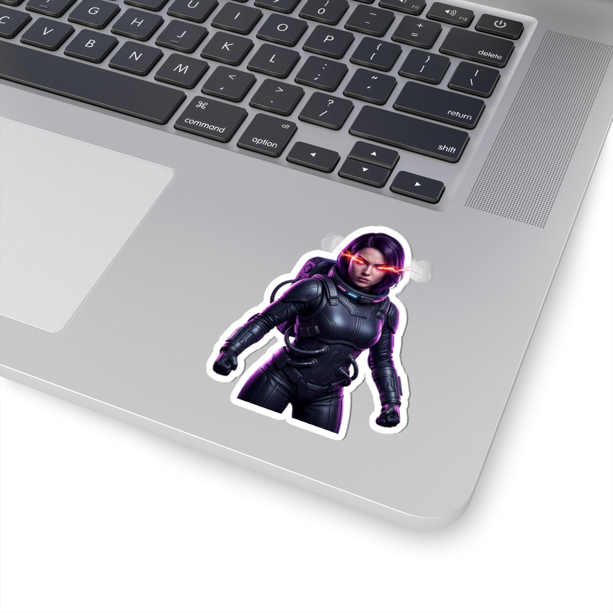 Cyberpunk Astronaut Sticker — Futuristic Female Space Pilot with Neon Eyes