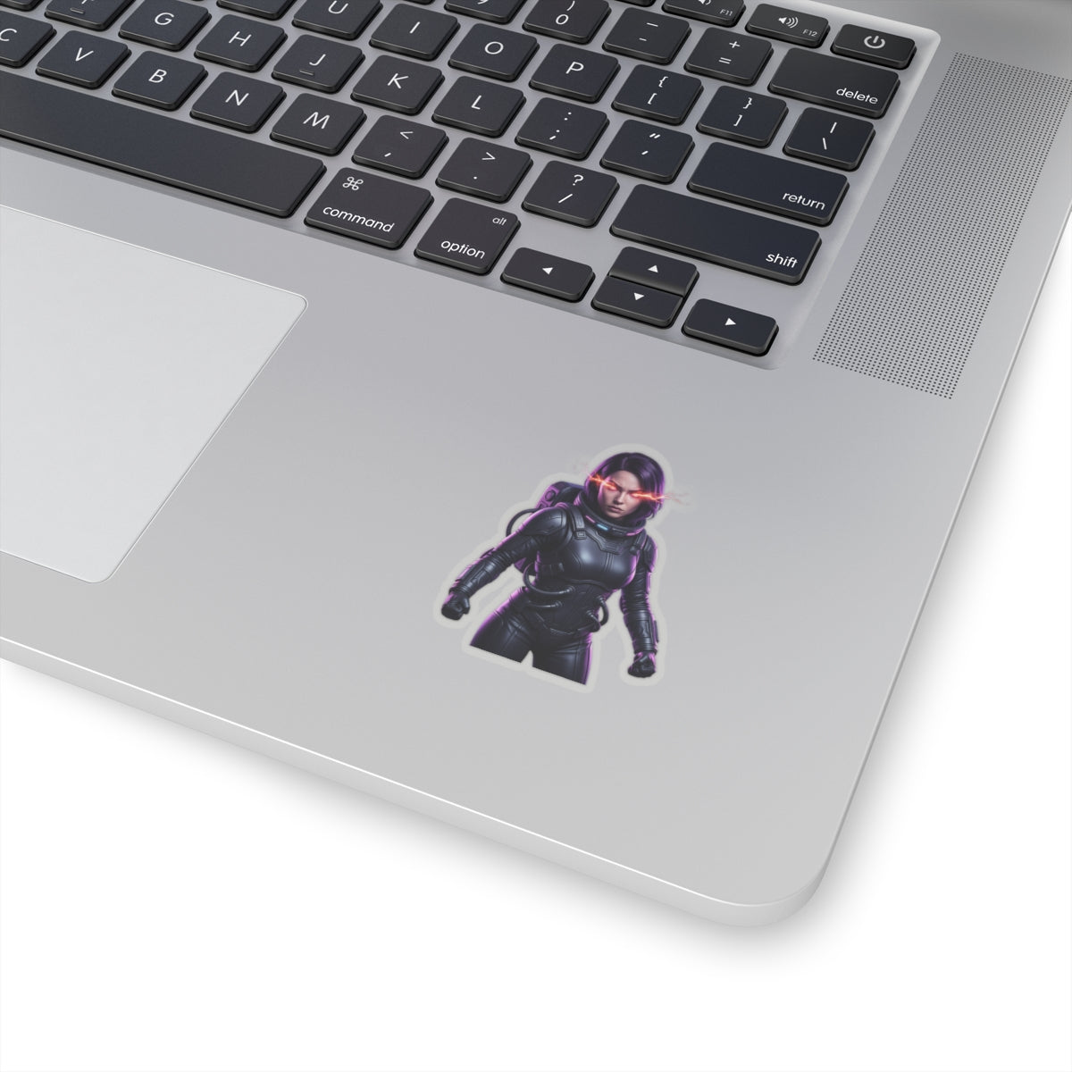 Cyberpunk Astronaut Sticker — Futuristic Female Space Pilot with Neon Eyes