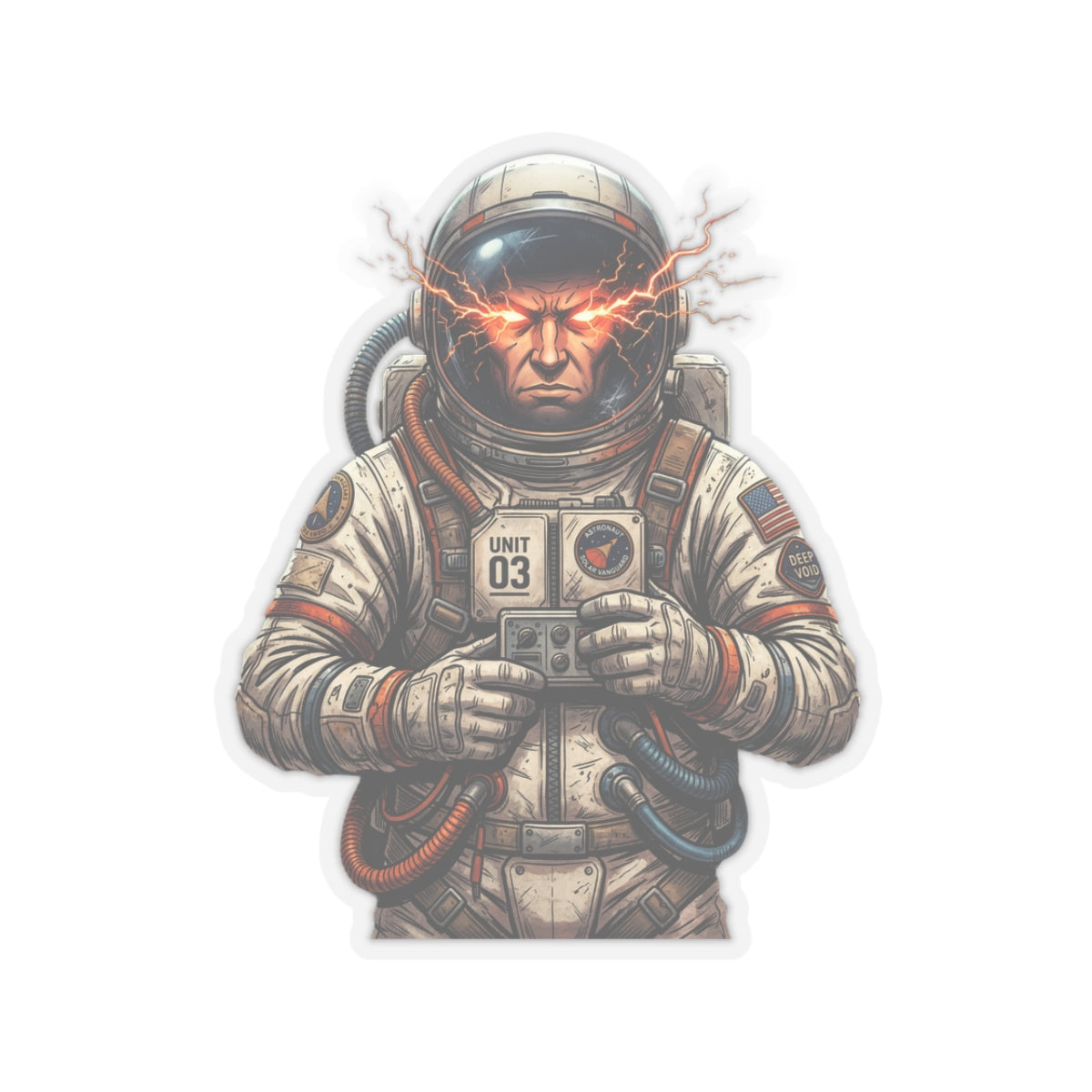 "Hyper-Charge: Red Flare Astronaut Gaming Sticker"