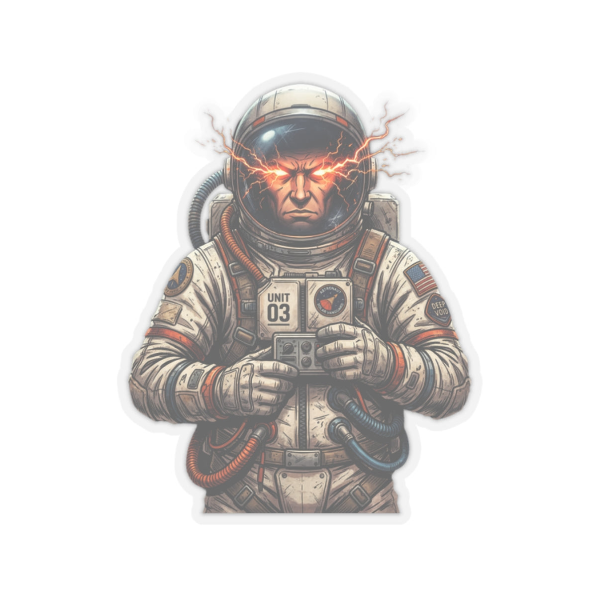 "Hyper-Charge: Red Flare Astronaut Gaming Sticker"