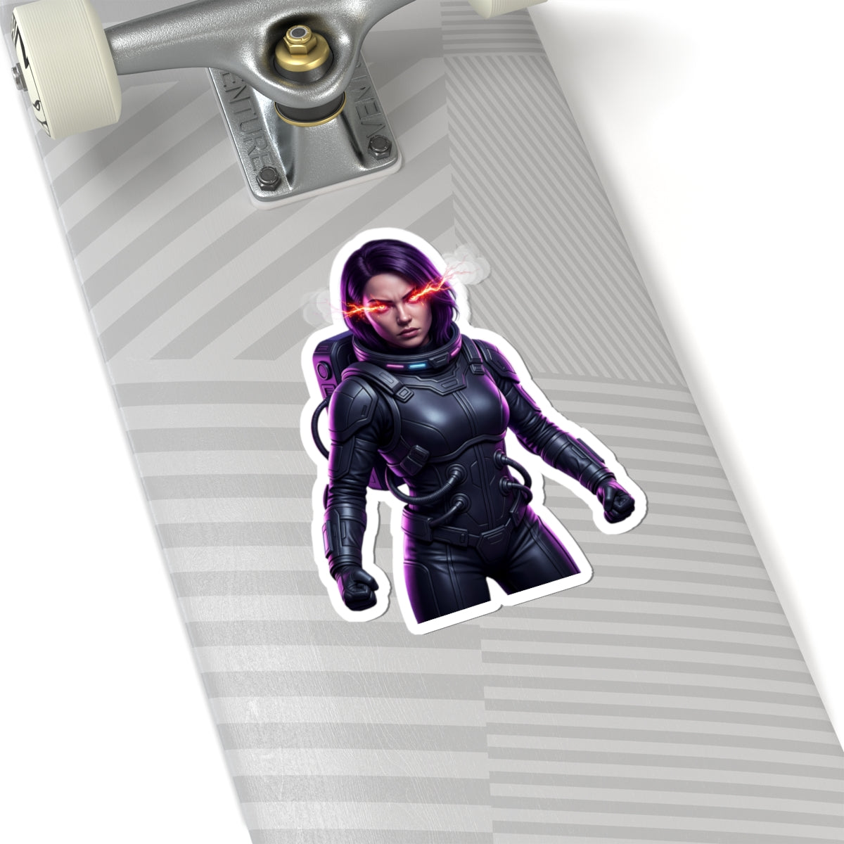 Cyberpunk Astronaut Sticker — Futuristic Female Space Pilot with Neon Eyes