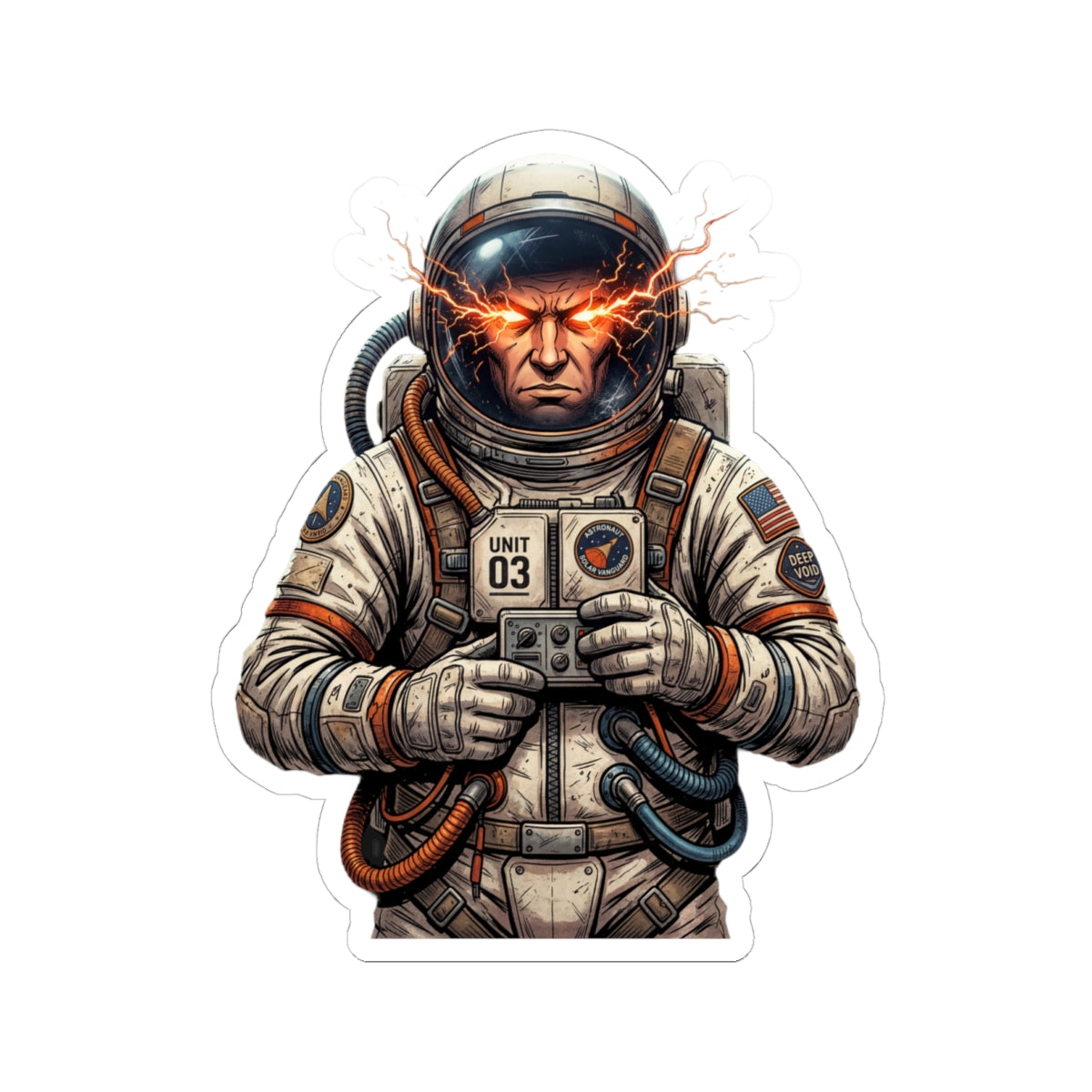 "Hyper-Charge: Red Flare Astronaut Gaming Sticker"