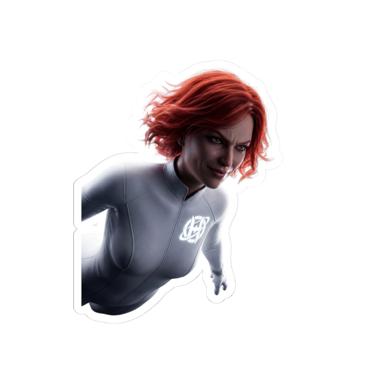 Red-Haired Hero Kiss-Cut Sticker — Action Pose Laptop Decal
