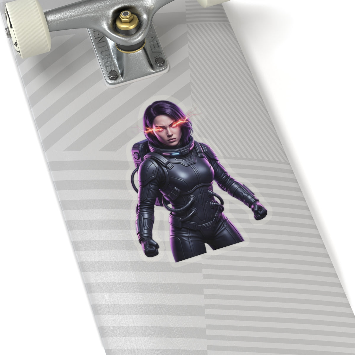 Cyberpunk Astronaut Sticker — Futuristic Female Space Pilot with Neon Eyes