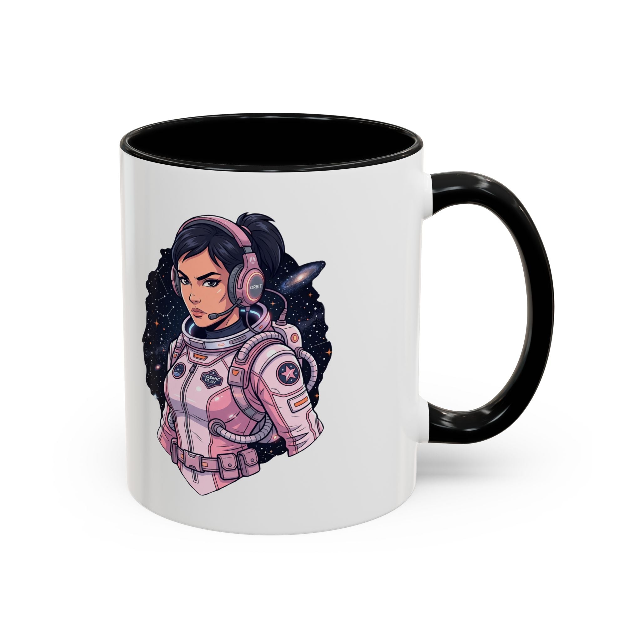 Astronaut Girl Accent Coffee Mug — Pink Space Pilot Ceramic Mug (11/15oz)