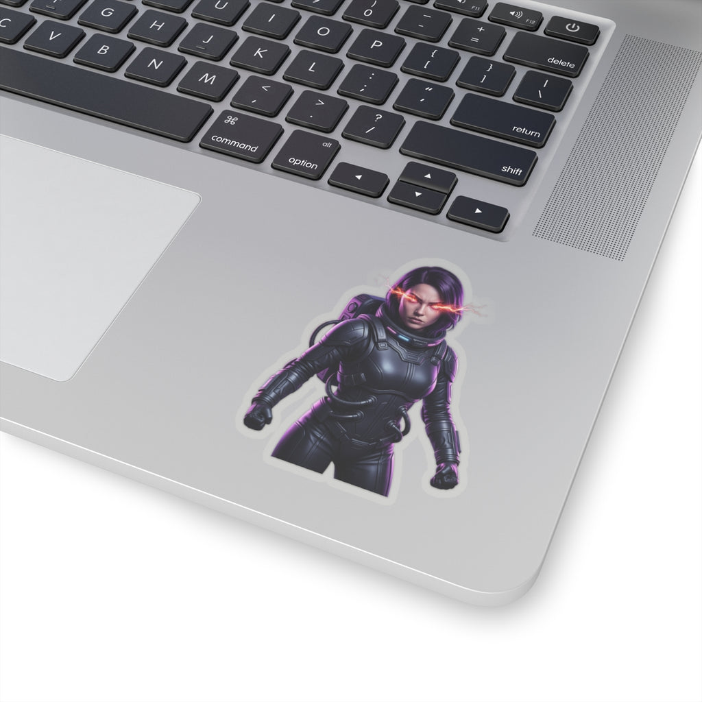 Cyberpunk Astronaut Sticker — Futuristic Female Space Pilot with Neon Eyes